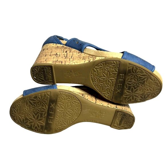 LifeStride Womens Blue Cork Wedge Sandals With Laser-Cut Floral Design - Picture 7 of 8